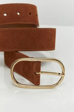 Ceintures^One Step Access - Ceinture Caramel En Cuir Velours Graine