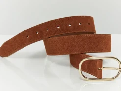 Ceintures^One Step Access - Ceinture Caramel En Cuir Velours Graine