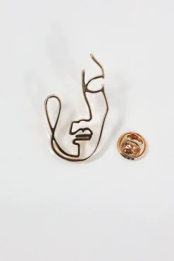 Ceintures^One Step Adil - Broche Forme Visage En Metal Dore