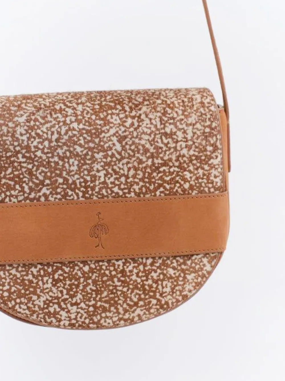 Sacs^One Step Aliby - Sac Besace Caramel En Cuir Nubuck Certifie A Motif Animalier Tachiste - Petit Modele