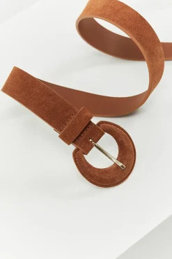 Ceintures^One Step Andrew - Ceinture Fine Caramel En Cuir Velours