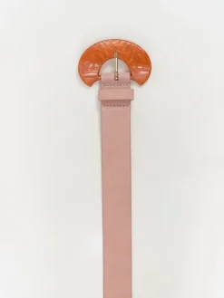 Ceintures^One Step Apis - Ceinture Rose En Cuir Velours Certifie