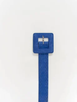 Ceintures^One Step Avril - Ceinture Santorin Blue En Cuir Velours Certifie Perfore
