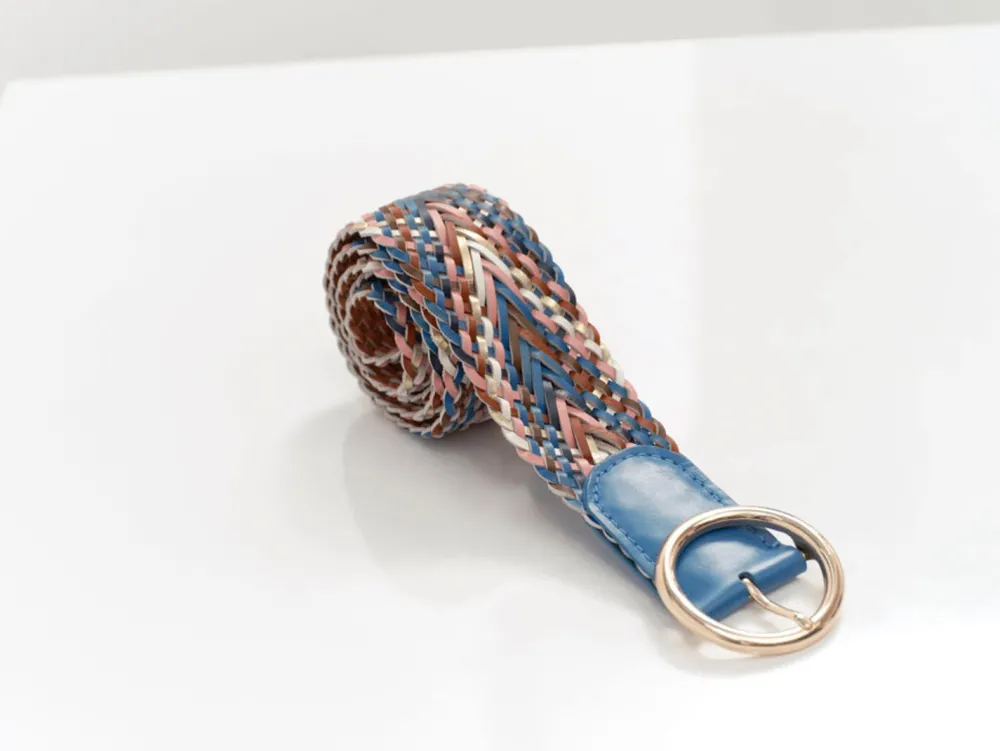 Ceintures^One Step Ayme - Ceinture Santorin Blue Cuir Tresse
