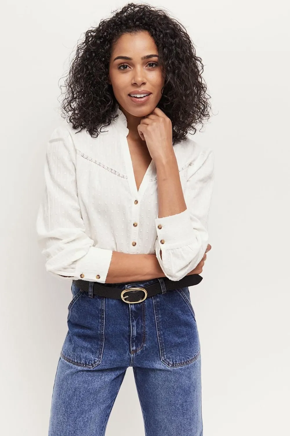 Tops & Blouses^One Step Caisa - Blouse Ecrue Lenzing Ecovero A Col Collerette Dentelle