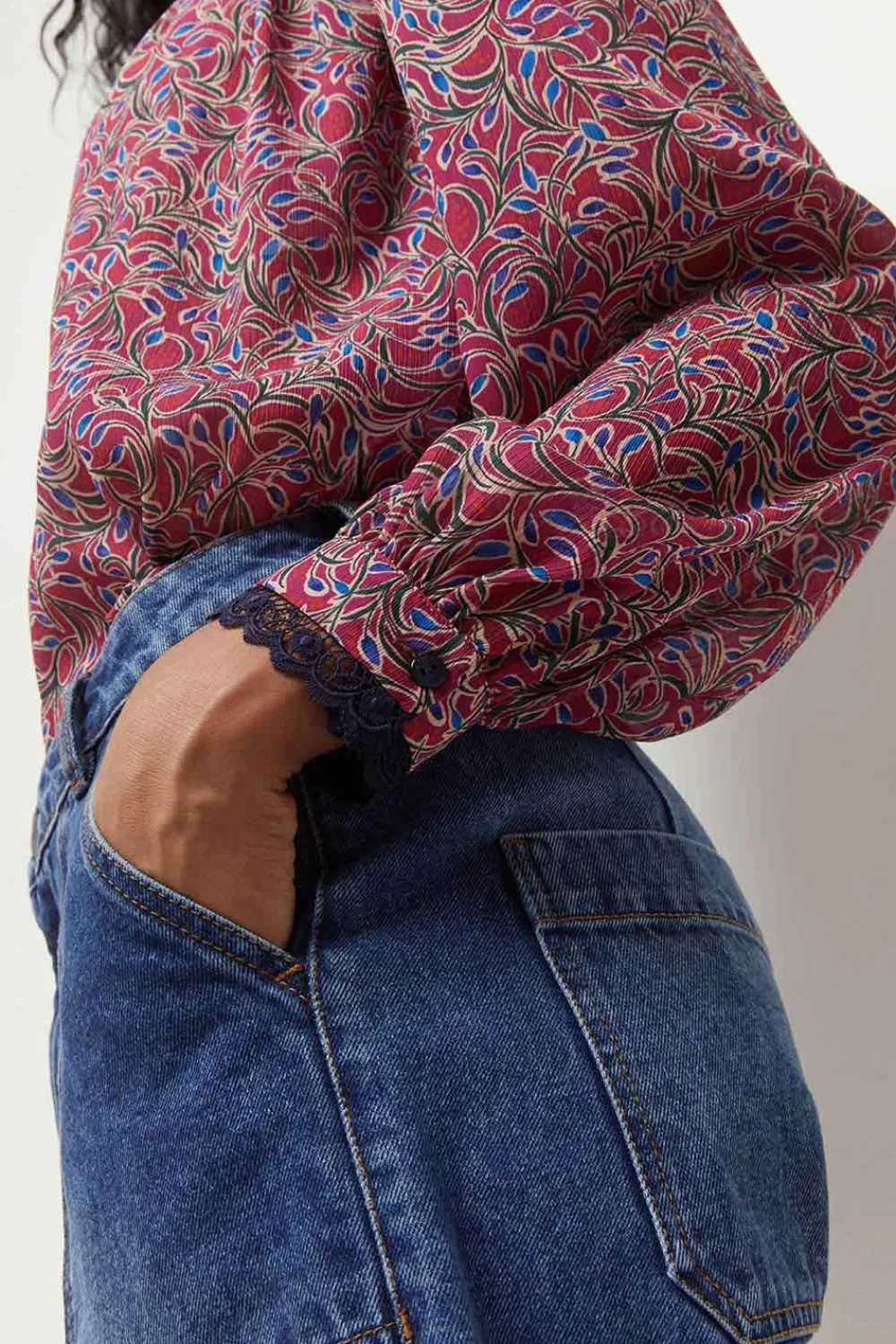 Chemises^One Step Caly - Chemise Fuchsia A Imprime Feuillage Romantique Recycle