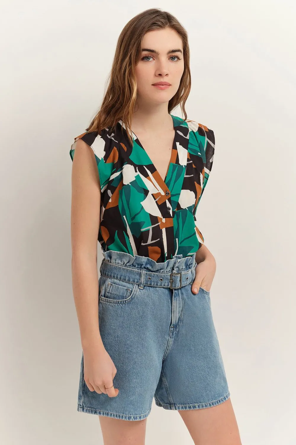 Tops & Blouses^One Step Candle - Top Green Grass A Imprime Abstraction Arty