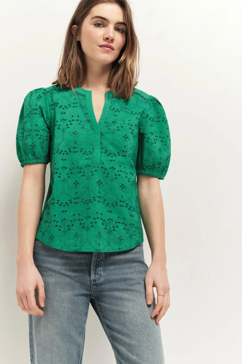Tops & Blouses^One Step Carrys - Top Green Grass En Broderie Anglaise