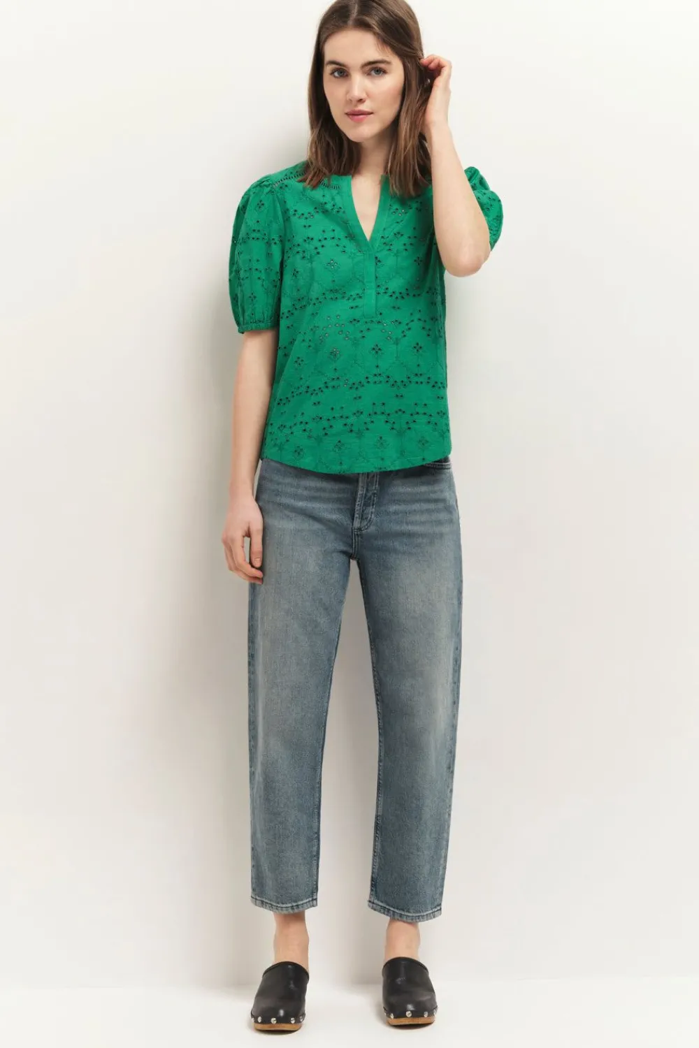 Tops & Blouses^One Step Carrys - Top Green Grass En Broderie Anglaise