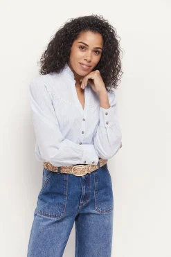 Tops & Blouses^One Step Cayce - Blouse Lapiz Blue Fines Rayures