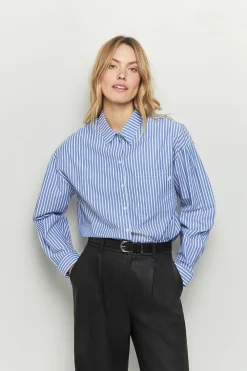 Chemises^One Step Celeste - Chemise Bleu Ciel Popeline Rayee