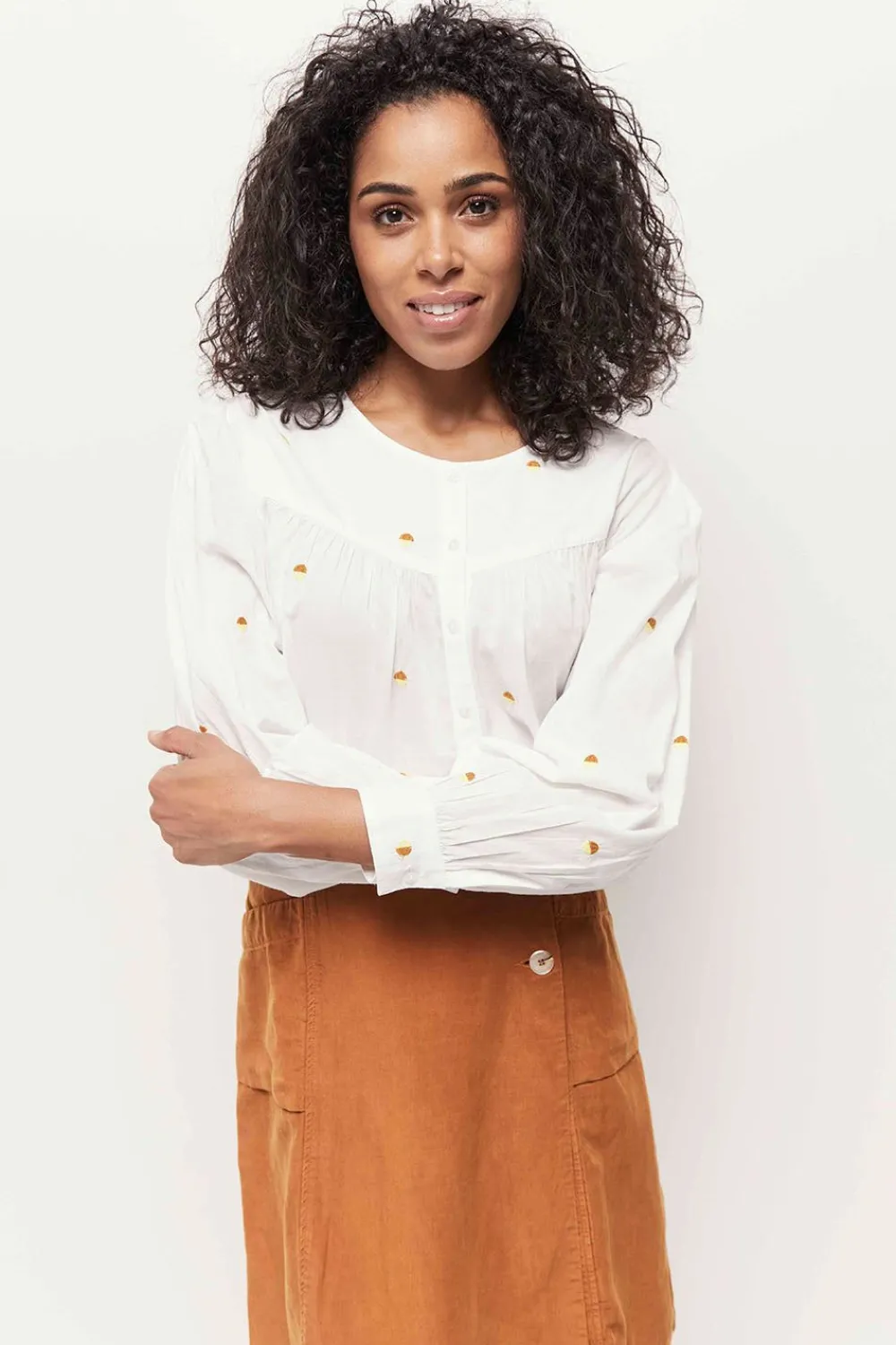 Chemises^One Step Celeste - Chemise Ecrue Broderies Pois Bicolores