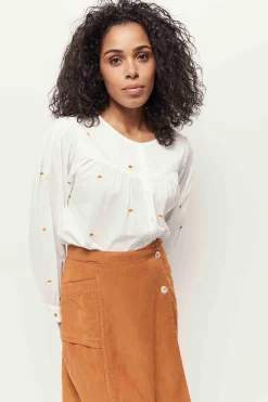 Chemises^One Step Celeste - Chemise Ecrue Broderies Pois Bicolores