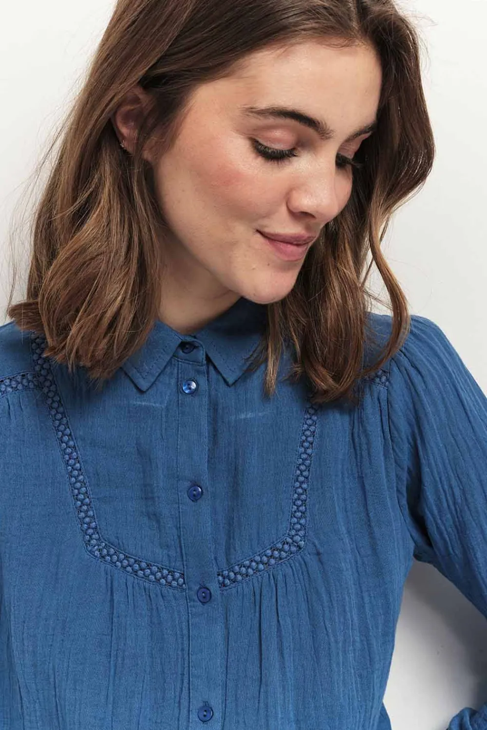 Chemises^One Step Chloe - Chemise Santorin Blue Broderies Placees