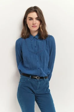 Chemises^One Step Chloe - Chemise Santorin Blue Broderies Placees