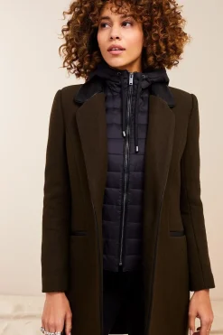 Vestes & Blousons^One Step Dida - Manteau Kaki Avec Col Cuir Synthetique Noir