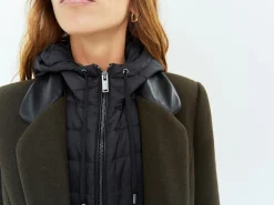 Vestes & Blousons^One Step Dida - Manteau Kaki Avec Col Cuir Synthetique Noir