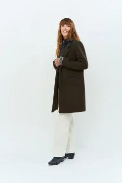 Vestes & Blousons^One Step Dida - Manteau Kaki Avec Col Cuir Synthetique Noir