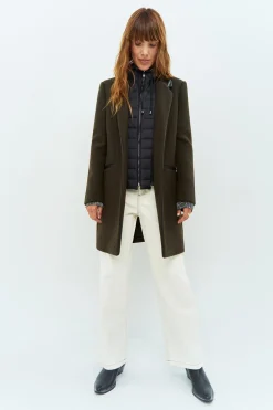 Vestes & Blousons^One Step Dida - Manteau Kaki Avec Col Cuir Synthetique Noir