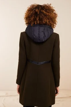 Vestes & Blousons^One Step Dida - Manteau Kaki Avec Col Cuir Synthetique Noir