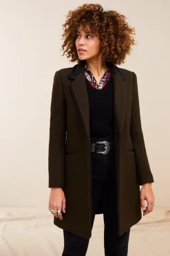 Vestes & Blousons^One Step Dida - Manteau Kaki Avec Col Cuir Synthetique Noir