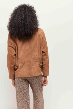 Vestes & Blousons^One Step Diken - Blouson Caramel Esprit Motard En Cuir Velours Certifie