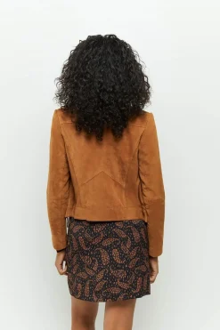 Vestes & Blousons^One Step Diya - Blouson Cognac En Cuir Velours