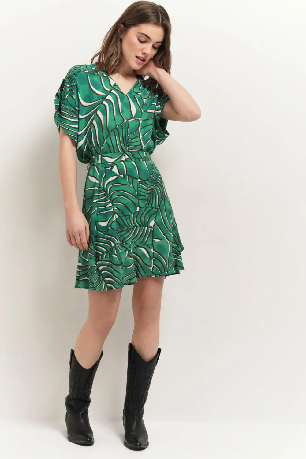 Jupes & Shorts^One Step Jerk - Jupe Courte Green Grass A Imprime Palmes Arty