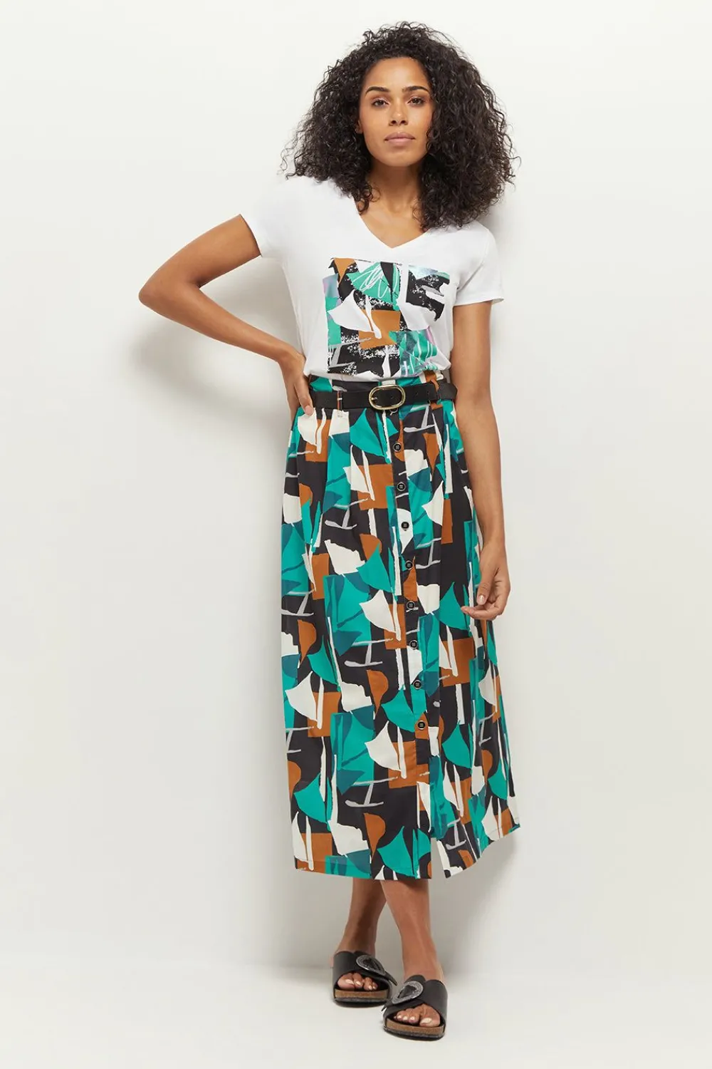 Jupes & Shorts^One Step June - Jupe Longue Green Grass A Imprime Abstraction Arty