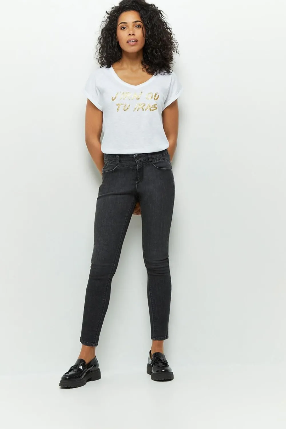 Denims & Pantalons^One Step Le Indi - Jean Slim Gris Chine 7/8Eme Effet Push Up