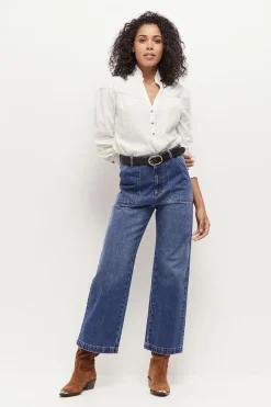 Denims & Pantalons^One Step Le Joanna - Jean Droit Bleu 7/8Eme A Taille Haute