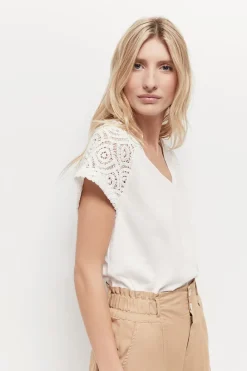 T-Shirts^One Step Macha - T-Shirt Ecru Manches Maille Crochet