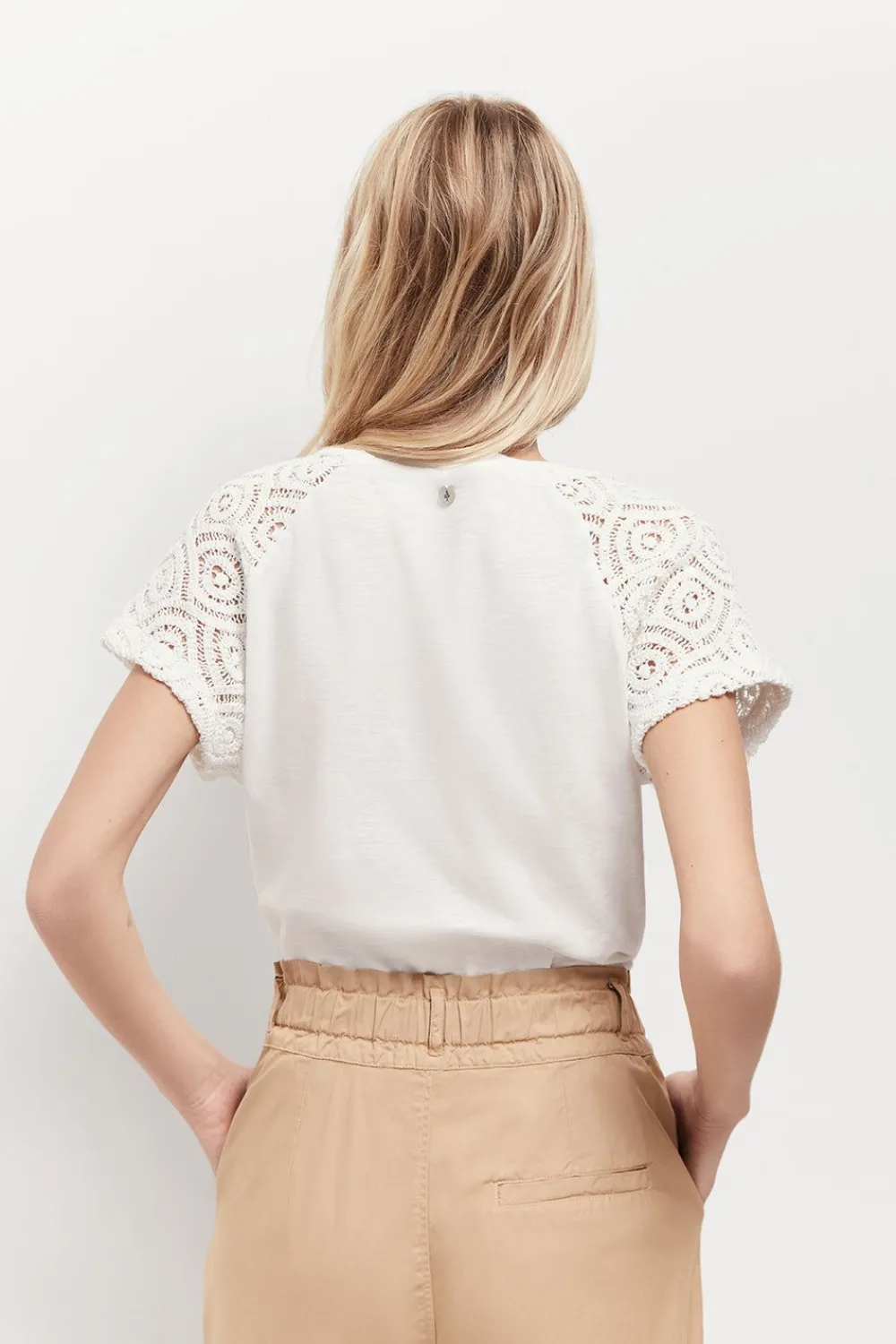 T-Shirts^One Step Macha - T-Shirt Ecru Manches Maille Crochet