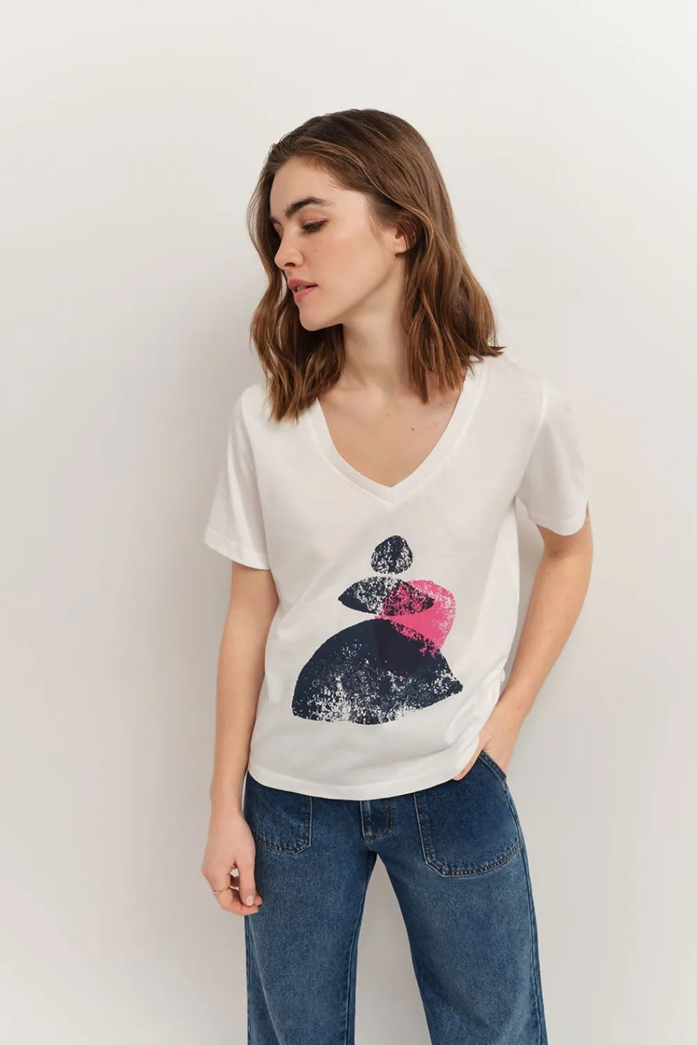 T-Shirts^One Step Madian - T-Shirt Ecru Visuel Coton Bio Danseuse Arty