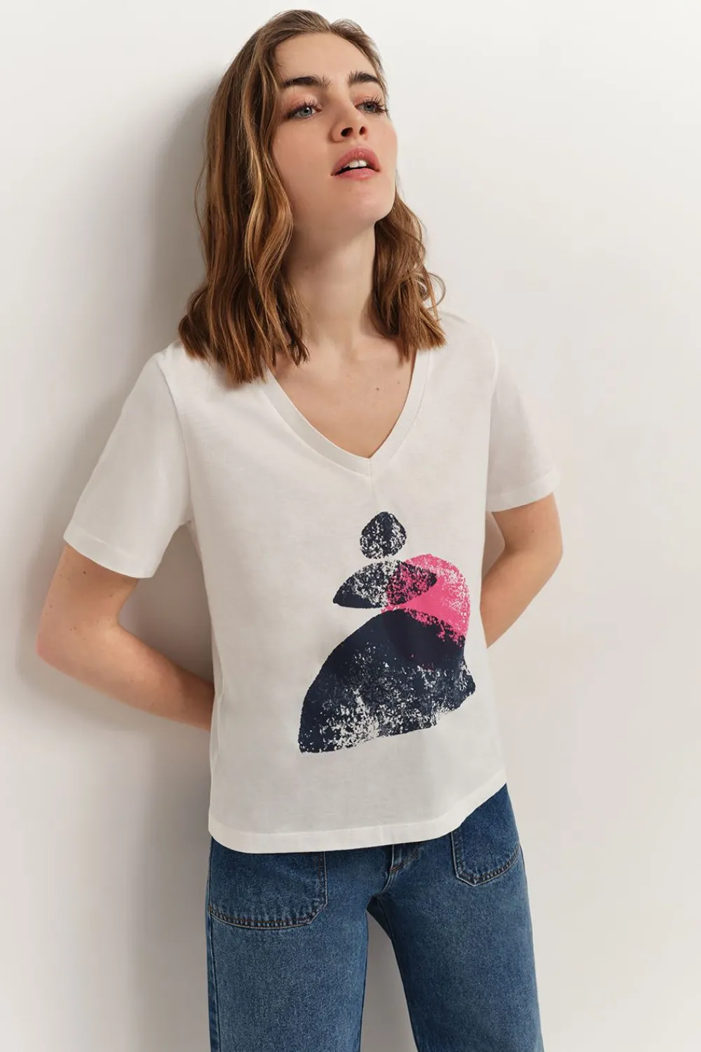 T-Shirts^One Step Madian - T-Shirt Ecru Visuel Coton Bio Danseuse Arty