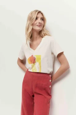 T-Shirts^One Step Madian - T-Shirt Ivoire A Serigraphie Femme A L'Aquarelle