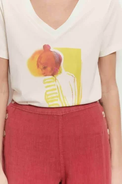 T-Shirts^One Step Madian - T-Shirt Ivoire A Serigraphie Femme A L'Aquarelle