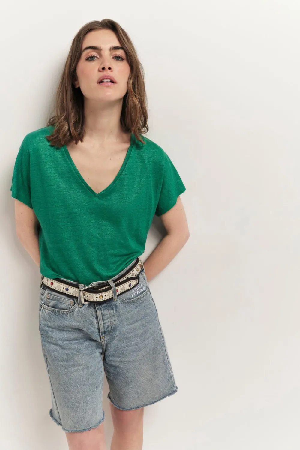 T-Shirts^One Step Magic - T-Shirt Green Grass Maille Lin Pailletee