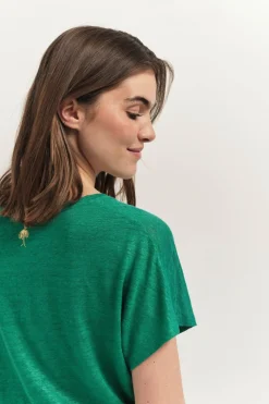 T-Shirts^One Step Magic - T-Shirt Green Grass Maille Lin Pailletee