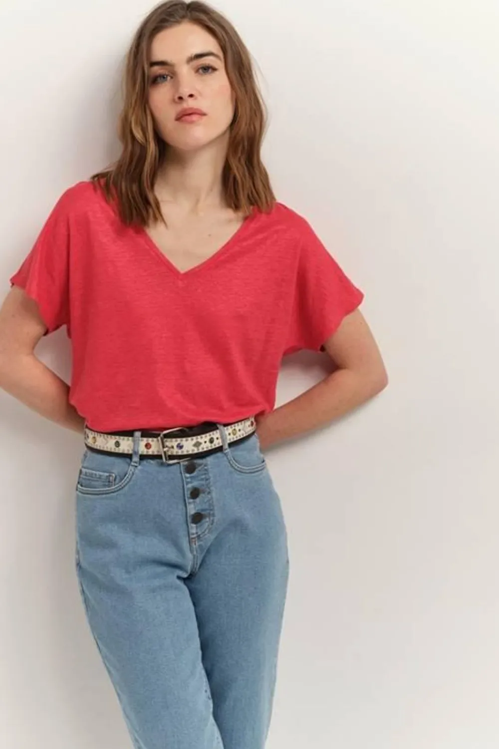 T-Shirts^One Step Magic - T-Shirt Hibiscus Maille Lin Pailletee