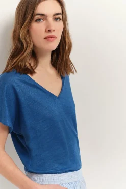 T-Shirts^One Step Magic - T-Shirt Santorin Blue Maille Lin Pailletee