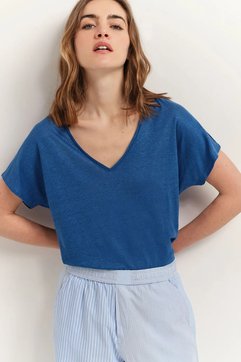 T-Shirts^One Step Magic - T-Shirt Santorin Blue Maille Lin Pailletee