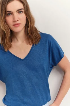 T-Shirts^One Step Magic - T-Shirt Santorin Blue Maille Lin Pailletee