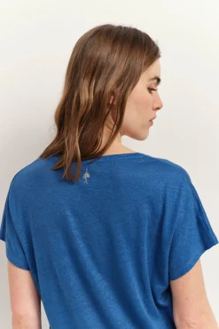 T-Shirts^One Step Magic - T-Shirt Santorin Blue Maille Lin Pailletee