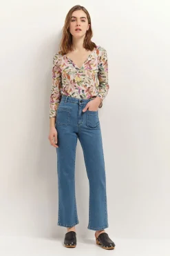 T-Shirts^One Step Magnetic - T-Shirt Ivoire Maille Coton Lin A Imprime Jungle Bigarre