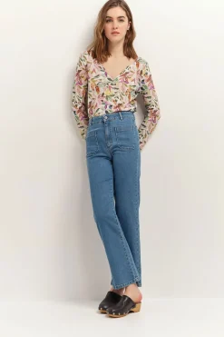 T-Shirts^One Step Magnetic - T-Shirt Ivoire Maille Coton Lin A Imprime Jungle Bigarre