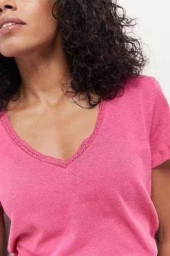 T-Shirts^One Step Mania - T-Shirt Fuchsia En Coton Lin