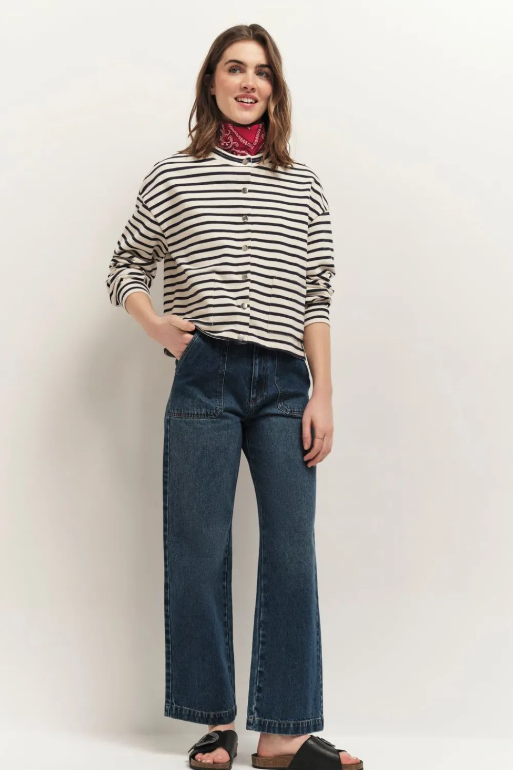 Pulls, Gilets & Sweats^One Step Manny - Cardigan Mariniere Marine A Pressions