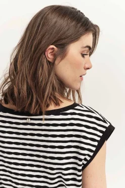 T-Shirts^One Step Marcia - T-Shirt Noir Jacquard A Motif Rayures Ecrues