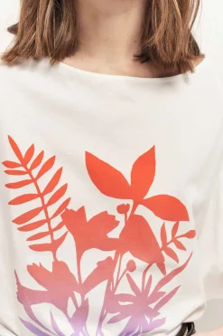 T-Shirts^One Step Marco - T-Shirt Ecru Coton Bio Visuel Feuillages Effet Deep Dye